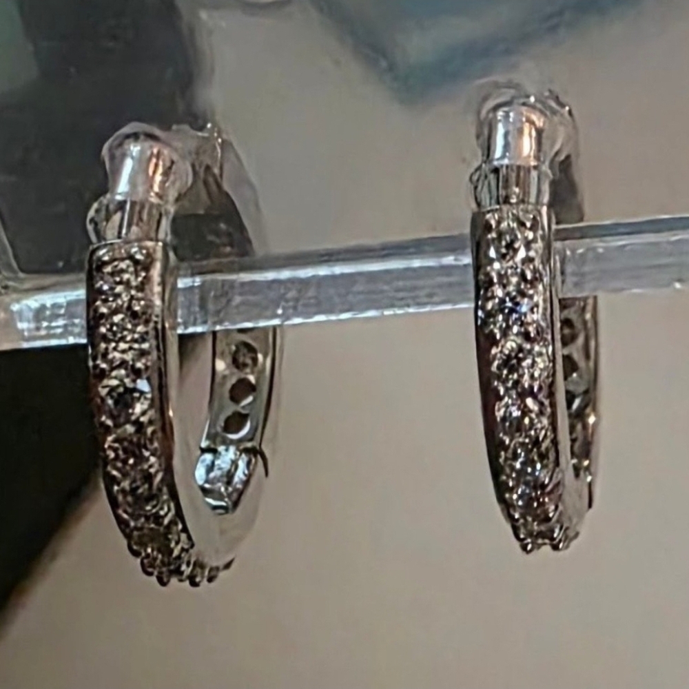 Moissanite Diamond Sterling Silver Huggie Hoop Earrings Rhodium Plated 925